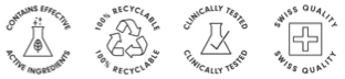 Contains effective active ingredients. 100% recyclable. Clinically tested. Swiss Quality.